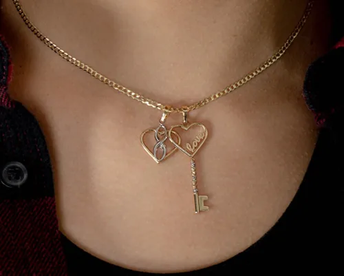 Miniatura 2 de Colgante de corazón abierto con signo de infinito vertical de oro de dos tonos de 14k, Oro amarillo
