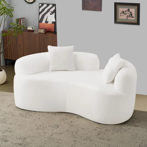Miniatura 15 de 67'' Modern Curved Loveseat, Luxury Teddy Velvet Upholstered Couch, Comfy Cloud Compressed Sofa with 2 Pillows for Small Spaces Living Room
