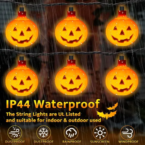 Miniatura 4 de Couah Guirnalda de luces LED de calabaza de Halloween, luces de linterna Jack O de 8.5 pies con 10 calabazas enchufables, impermeables