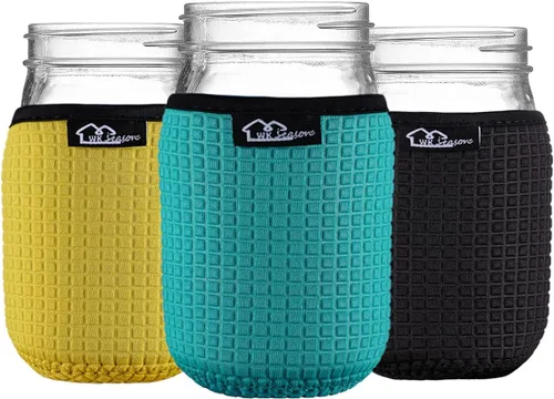 WKieason - Funda de neopreno para tarro de masón de boca regular de 16 onzas, fundas para tarros de 16 onzas, funda para boca regular