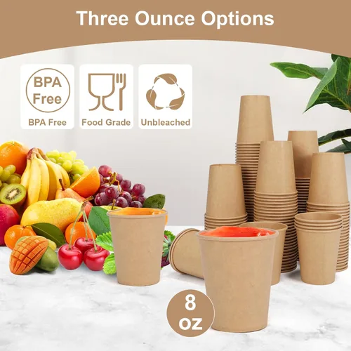 Miniatura 5 de Vasos desechables, paquete de 100 vasos de papel Kraft de 8 onzas, tazas de café de papel, vasos desechables de 8 onzas para bebidas calientes