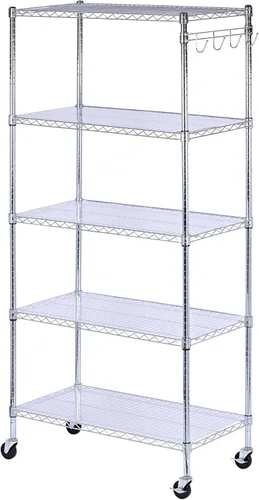 Alera Kit de estantería de alambre de 5 estantes con ruedas y revestimientos para estantes, 36 pulgadas de ancho x 18 pulgadas de profundidad x 72
