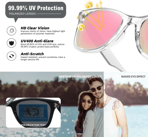 Miniatura 122 de MEETSUN Polarized Sunglasses for Women Men Classic Retro Square Frame Driving Sun Glasses UV Protection