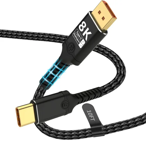 Miniatura 9 de Displayport a USB C bidireccional USB C a DisplayPort 2.1 Cable compatible con resolución 16K @60Hz 8K @120Hz Thunderbolt 5 trenzado compatible