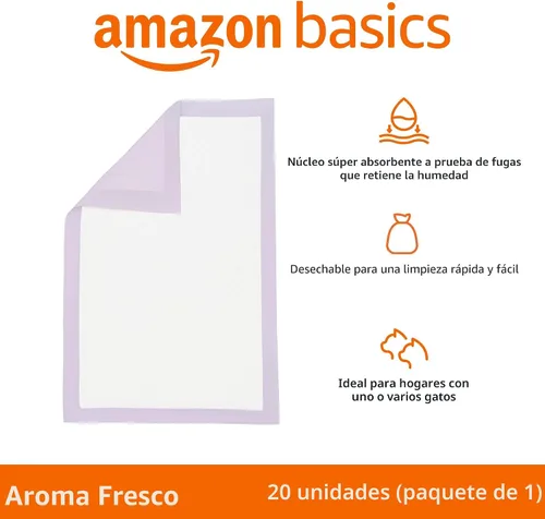 Miniatura 2 de Amazon Basics Almohadillas de Entrenamiento para Gatos, 20 unidades, ajuste universal para caja de arena, control de olores con aroma fresco, morado