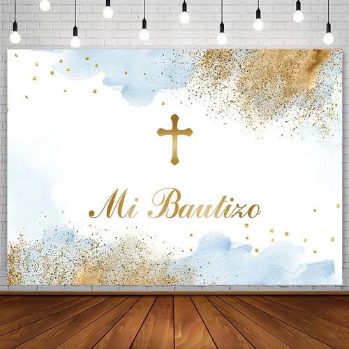 Sendy Telón de fondo de 7 x 5 pies, decoración de fiesta de bautismo mexicano, Dios bendiga al niño, primera comunión, nubes de acuarela azul, fondo