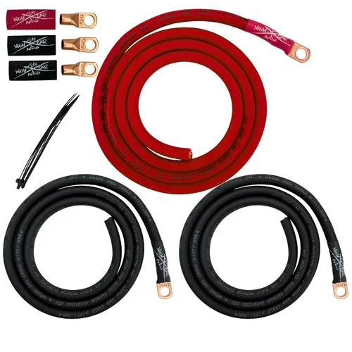 Sky High - Kit de cableado eléctrico OFC de gran tamaño de calibre 4, color rojo y negro, mejora el flujo de voltaje y el rendimiento Rojo/Negro