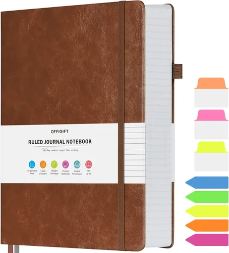 Miniatura 12 de Cuaderno rayado, cuaderno grande A5 con rayas universitarias, cuaderno de trabajo de 312 páginas numeradas con calcomanías de índice, papel grueso