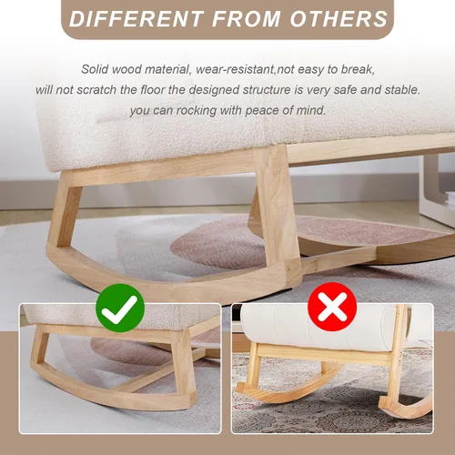 Miniatura 6 de Mecedora para Guardería con Patas de Madera Maciza, Silla Deslizante para Guardería con Bolsillo Lateral, Sillón Mecedor para Sala de Estar