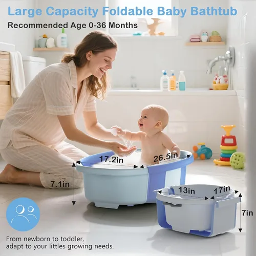 Miniatura 3 de Bañera Plegable para Bebé - Bañera Grande para Bebé con Termómetro y Cojín Bañera Portátil de Viaje para Recién Nacidos e Infantes Bañera Azul