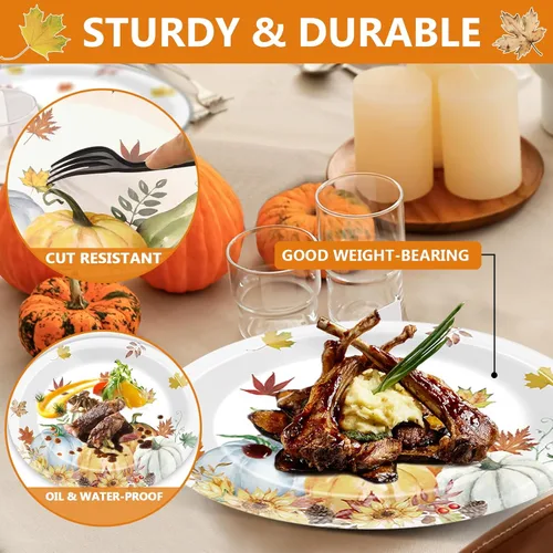 Miniatura 3 de Qyeahkj 50 platos de papel ovalados de Acción de Gracias, grandes, 11 pulgadas, desechables, hojas de otoño, decoraciones de fiesta, acuarela
