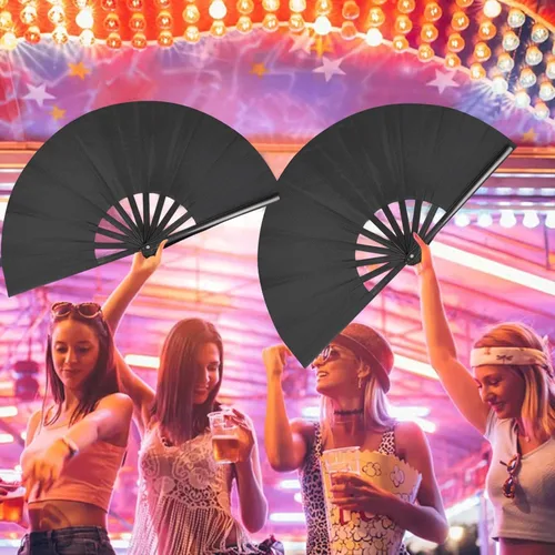 Miniatura 2 de Rave Fan - Ventilador plegable grande para baile de línea, ventiladores plegables para baile, fiesta, al aire libre, decoración (negro)