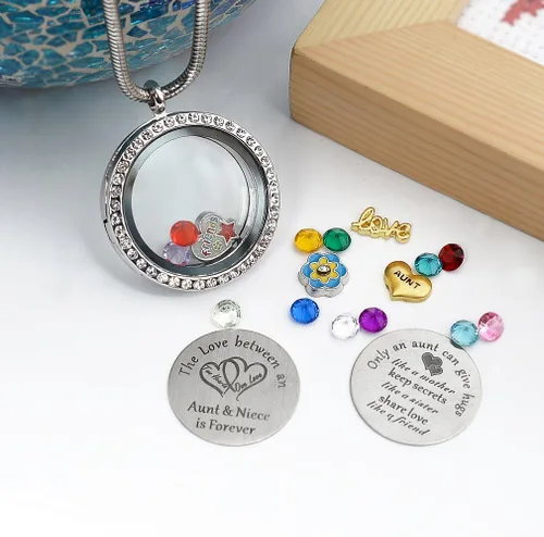 Miniatura 3 de El mejor regalo para sobrina tía, colgante de medallón de memoria flotante con dije y piedra natal para mujeres, niñas y adolescentes