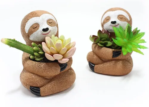 Miniatura 4 de Maceta para suculentas, maceta de animales, maceta de cactus, bonito diseño de perezoso con orificio de drenaje, maceta pequeña de resina