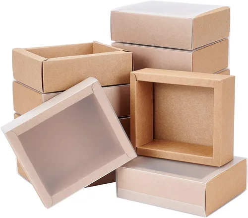 BENECREAT Paquete de 12 cajas de regalo de papel kraft con cubierta esmerilada de PVC de 4 x 3.5 x 1.5 pulgadas, caja de cajón de papel kraft para