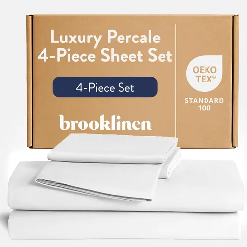 Miniatura 7 de Brooklinen Juego de sábanas de percal de lujo, 4 piezas, sábanas de cama 100% algodón, 1 sábana bajera y 1 sábana encimera, 2 fundas de almohada