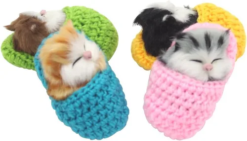 Miniatura 4 de 4 piezas de gato dormido en zapatilla de juguete, mini gatito en zapato con sonidos de maullidos decoración de mano juguete de regalo para niños