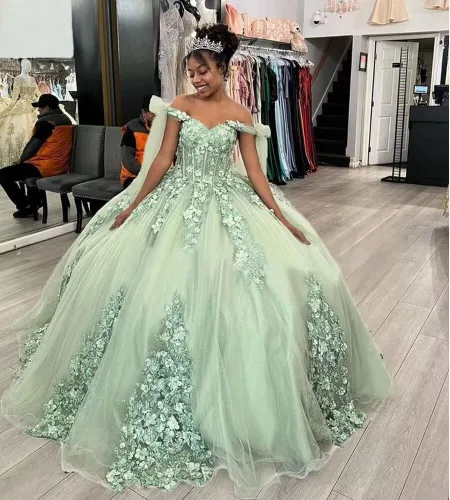 Miniatura 2 de XYAYE Vestidos de quinceañera con hombros descubiertos para mujer, vestido de fiesta con tren hinchado dulce 15 16 vestidos de flores 3D vestidos