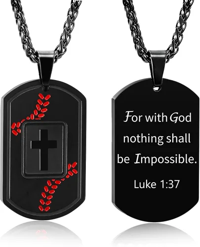 Miniatura 33 de Collar de cruz con versículo bíblico de béisbol, acero inoxidable, dije de cruz en tono negro/dorado/plateado, regalos religiosos, joyería deportiva
