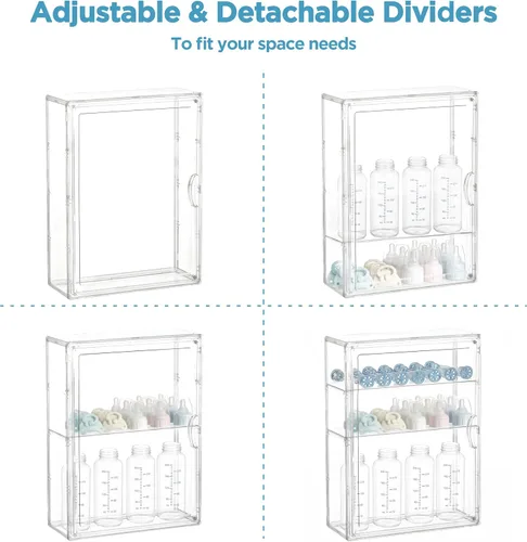 Miniatura 7 de HBlife Baby Bottle Storage Organizer for Countertop Cabinet, 3 Tiers Adjustable Clear Acrylic Bottles Storage Station Case Box Container with 2