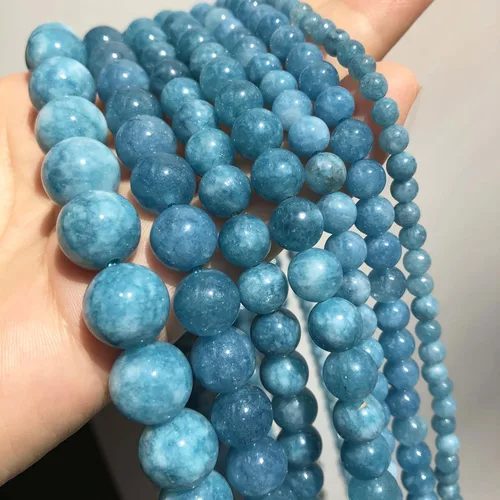 Miniatura 3 de 45 cuentas de piedra de calcedonia azul, piedra natural de 0.315 pulgadas (0.315 in), cuentas redondas sueltas para hacer joyas, aretes, collares