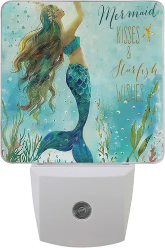 Pfrewn Juego de 2 luces nocturnas con diseño de sirena, unicornio, galaxia, estrella de mar, enchufe para niños, adultos, niños, niñas, bebés, luces