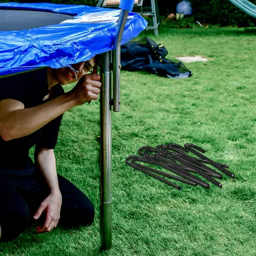 Miniatura 7 de Sadnyy Paquete de 36 estacas de refuerzo resistentes de 12 pulgadas con gancho en J, estacas de acero negro para jardín, trampolín, tienda
