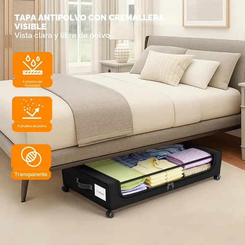 Miniatura 6 de Camkey® Almacenamiento debajo de la cama con ruedas de 360°, paquete de 2 unidades, contenedores rodantes de bajo perfil de 60L debajo de la cama