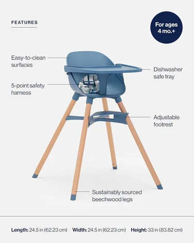 Miniatura 3 de Lalo The Chair Silla alta convertible 3 en 1 para bebés y niños pequeños, bandeja apta para lavavajillas, reposapiés ajustable, arándano Azul