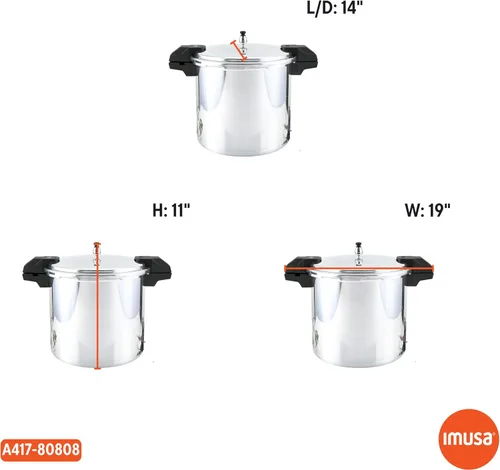 Miniatura 9 de IMUSA USA A417-80808 Olla a presión de 22 qt Jumbo para estufa con regulador y asas laterales, plateado