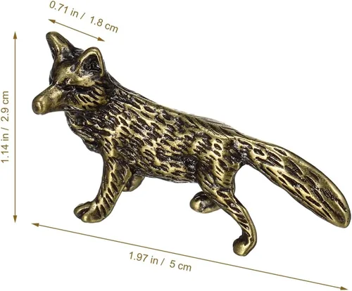 Miniatura 2 de Mini figura de zorro de latón pequeño, figura de zorro dorado de latón macizo para estante de escritorio, decoración del hogar, escultura pesada