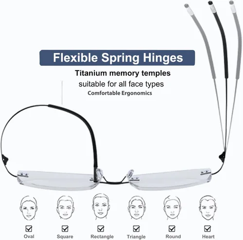 Miniatura 4 de K.LAVER Lentes de lectura bifocales para hombres y mujeres, sin marco, con bloqueo de luz azul, lentes de corte de diamante, lentes de titanio