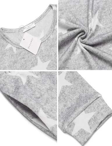 Miniatura 6 de Ekouaer Conjunto de pijama de manga larga para mujer, ropa de dormir con estampado de estrellas, pijamas suaves con bolsillos