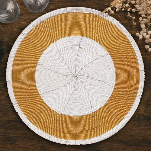 Miniatura 29 de Decozen Juego de 4 Manteles Individuales Redondos con Cuentas, de 14 Pulgadas, Rojos, Hechos a Mano con Cuentas de Vidrio, para Decoración de Mesa
