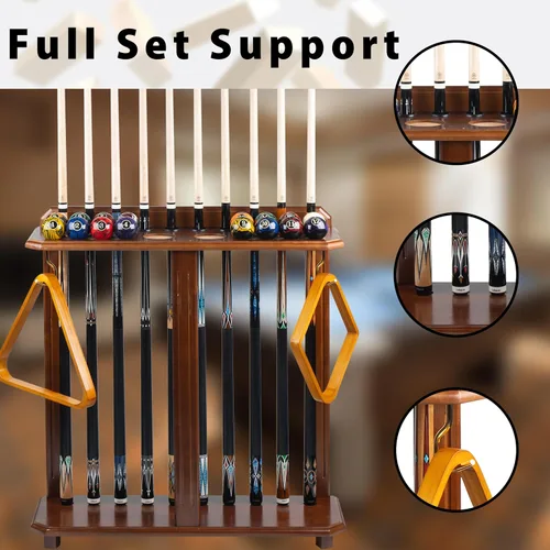 Miniatura 2 de Collapsar Soporte de piso para palo de piscina, soporte para taco de billar y accesorios de billar, soporte de esquina de madera maciza para tacos