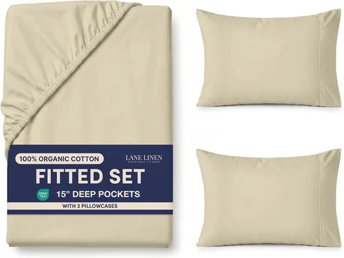 Miniatura 47 de LANE LINEN Juego de 2 piezas con sábana bajera de 100% algodón orgánico tamaño individual y 1 funda de almohada, tejido de percal ligero, suave