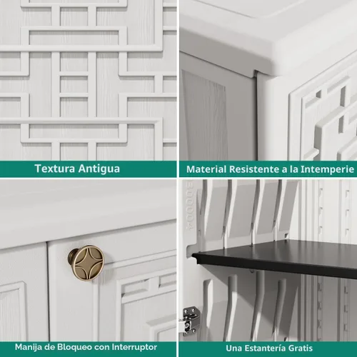 Miniatura 8 de KINYING Armario de almacenamiento para exteriores, impermeable, caja de cubierta de resina de 62 galones para cojines de muebles de patio, Blanco