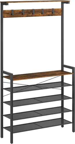 HOOBRO Árbol de pasillo con banco, perchero con almacenamiento de zapatos, zapatero y perchero, almacenamiento de zapatos de entrada de 5 niveles, 5