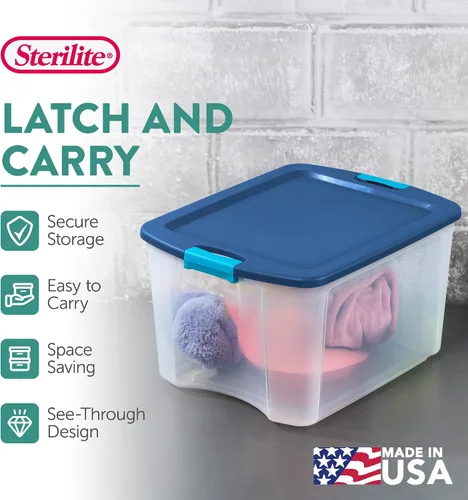Miniatura 3 de Sterilite Pestillo y transporte de 18 galones, contenedor de almacenamiento apilable con tapa de pestillo, contenedor de plástico para organizar