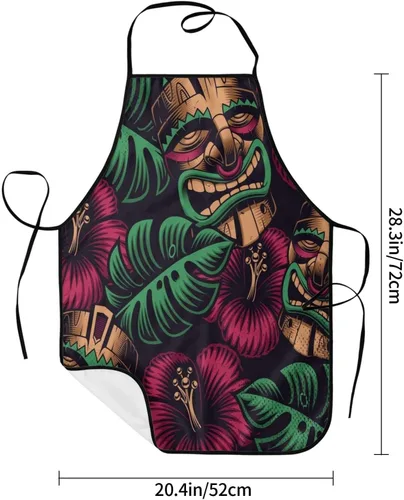 Miniatura 6 de Tiki - Delantales impermeables para chef, delantales para mujeres, hombres, cocina, cocina, hornear, jardinería, barbacoa, Tiki Máscaras y Flores