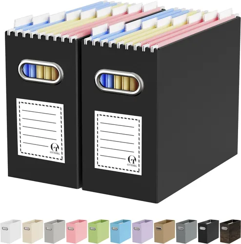 Miniatura 13 de Oterri Caja organizadora de archivos de cartón para colgar carpetas de archivos, tamaño carta, caja de archivos para escritorio de computadora