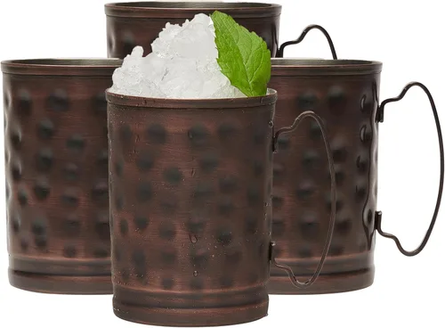 Libbey Tazas Moscow Mule de 14 onzas con asa, acabado martillado, juego de 4 tazas de cobre para beber té helado, agua y más cobre bronceado