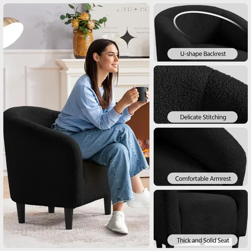 Miniatura 5 de Topeakmart Silla de barril, silla de acento de sherpa suave, silla auxiliar de club, estilo moderno, asiento profundo, sillón de barril para sala