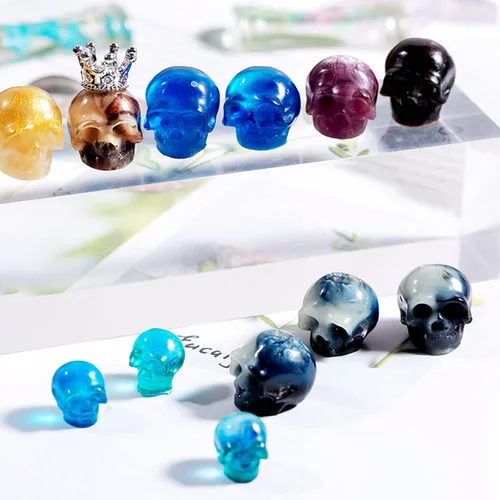 Miniatura 4 de Molde de resina de calavera – 3 piezas de mini cabezas de calavera 3D de cuervo y calaveras de silicona para resina epoxi, fabricación de joyas