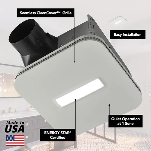 Miniatura 4 de Broan-NuTone AE110LK Ventilador Extractor de Baño con Luz, Fácil Instalación, Certificado ENERGY STAR, Potente 110 CFM, Silencioso 1.0 Sones, Blanco