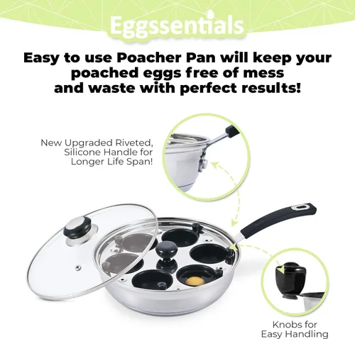 Miniatura 3 de Eggssentials Fabricante de Huevos Escalfados Sartén para Huevos Escalfados de Acero Inoxidable de Grado Alimenticio Libre de PFOA con Espátula