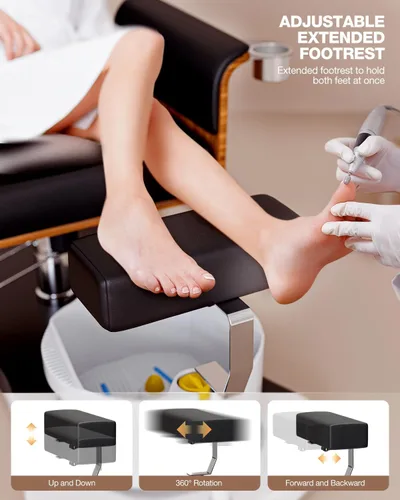 Miniatura 5 de VARONXE Silla de pedicura reclinable giratoria 360, sin fontanería, para tecnología de uñas, estación de pedicura con asiento ajustable, reposapiés