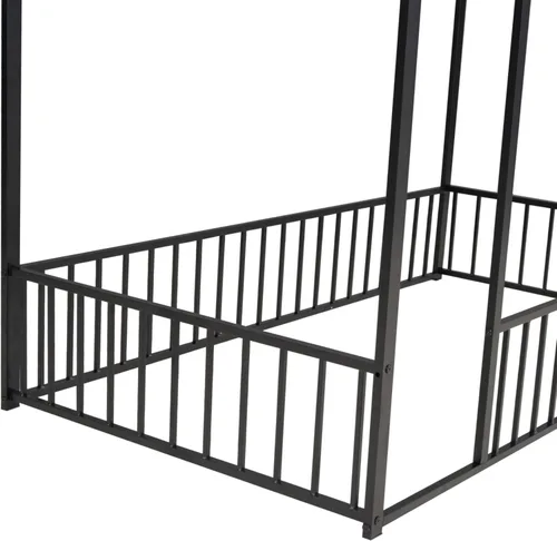 Miniatura 8 de CITYLIGHT Cama de casa tamaño individual para niños, cama Montessori de metal con diseño de valla, cama de suelo individual con rieles para niñas