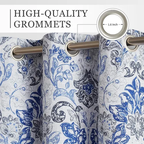 Miniatura 5 de Metro Parlor Cortinas Opacas 100% con Patrón Floral de Damasco Azul Gris de 63 Pulgadas de Largo, 2 Paneles para Sala de Estar, Dormitorio