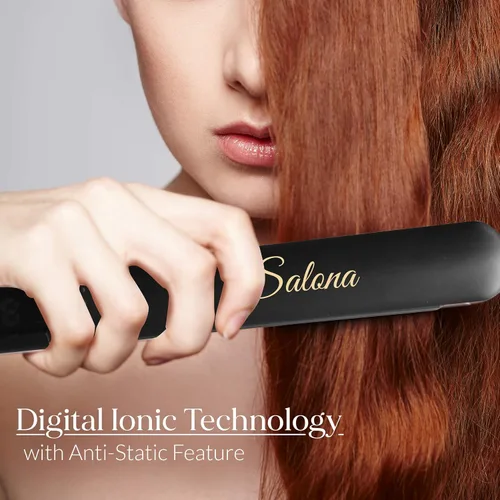 Miniatura 4 de Salona 1" Titanium Flat Iron alisador de cabello profesional, todo el mundo Voltaje Dual 110 – 240 V con resistente al calor bolsa de viaje